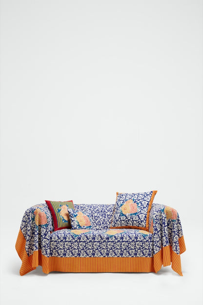 Arabesque Corolla Blue Natural Cotton Cloth 220 x 270 | Lisa Corti