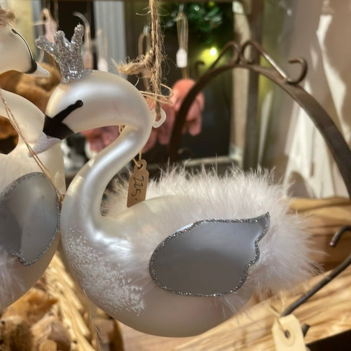 Crowned Swan Glass Ornament - Bon Ton goods