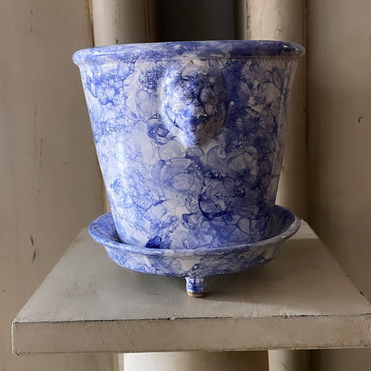 Dark Blue Lion Pot Marbleized | Handmade Erik Bendtsen Ceramics - Bon Ton goods