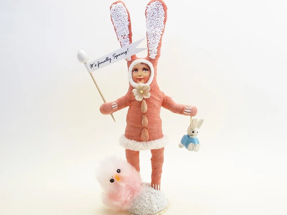 Dark Pink Bunny Child Figure - Vintage by Crystal | Vintage by Crystal Spun Cotton Ornament - Bon Ton goods
