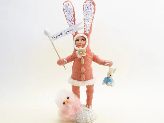 Dark Pink Bunny Child Figure - Vintage by Crystal | Vintage by Crystal Spun Cotton Ornament - Bon Ton goods