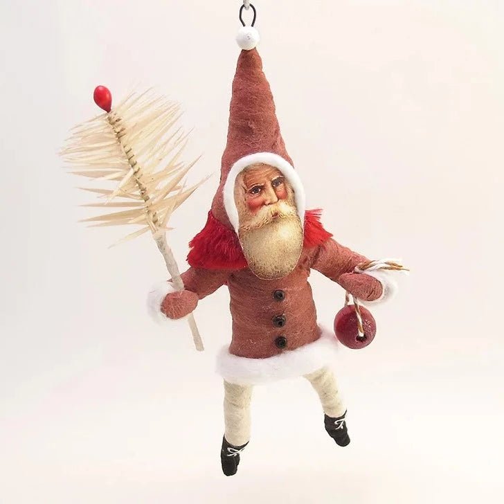 Dark Red Santa Goose Feather Sprig Ornament - Vintage Inspired Spun Cotton - Bon Ton goods