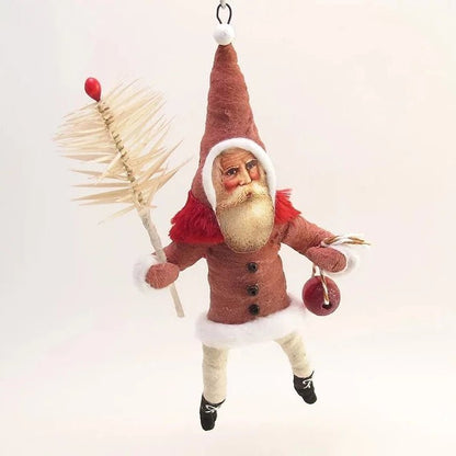 Dark Red Santa Goose Feather Sprig Ornament - Vintage Inspired Spun Cotton | Vintage by Crystal Spun Cotton Ornament - Bon Ton goods