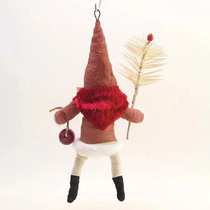 Dark Red Santa Goose Feather Sprig Ornament - Vintage Inspired Spun Cotton | Vintage by Crystal Spun Cotton Ornament - Bon Ton goods