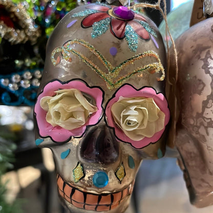 Day Of The Dead Flower Skull Christmas Ornament - Bon Ton goods