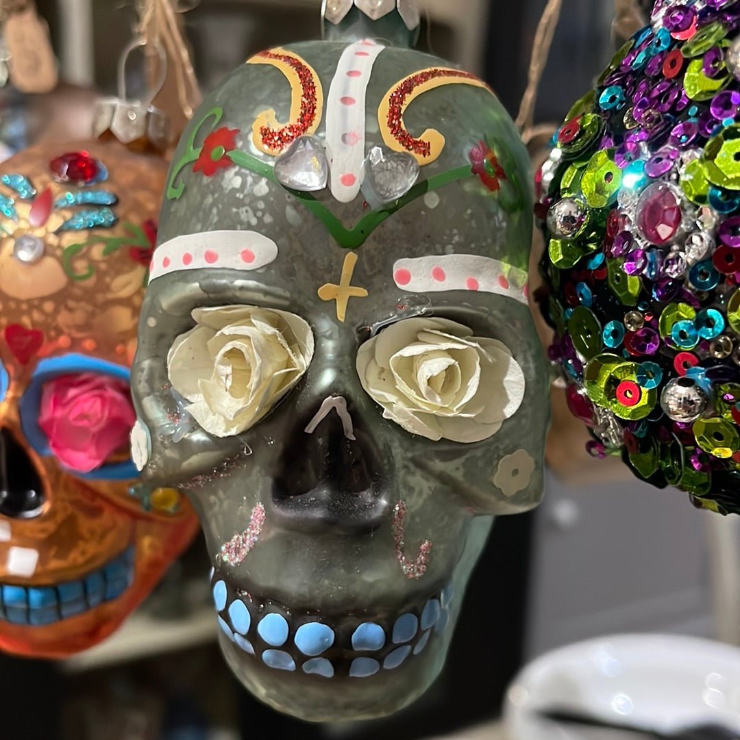 Day Of The Dead Flower Skull Christmas Ornament - Bon Ton goods