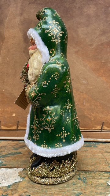 Deep Green Brushstroke Santa With Goldflakes | Ino Schaller - Bon Ton goods