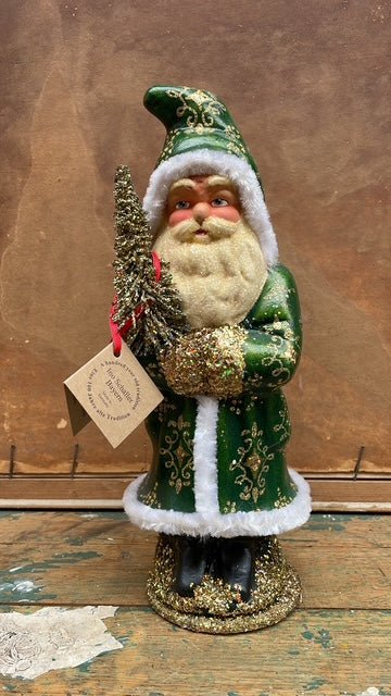 Deep Green Brushstroke Santa With Goldflakes | Ino Schaller - Bon Ton goods