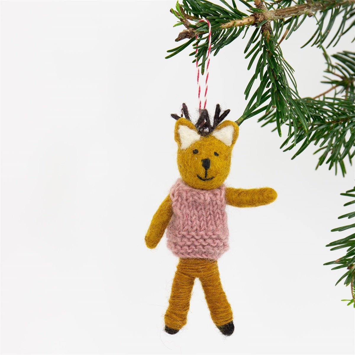 Deer in Pink Sweater Christmas Ornament by A World of Craft, Swedish-designed handmade Christmas decoration