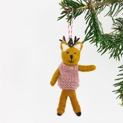 Deer in Pink Sweater Christmas Ornament by A World of Craft, Swedish-designed handmade Christmas decoration