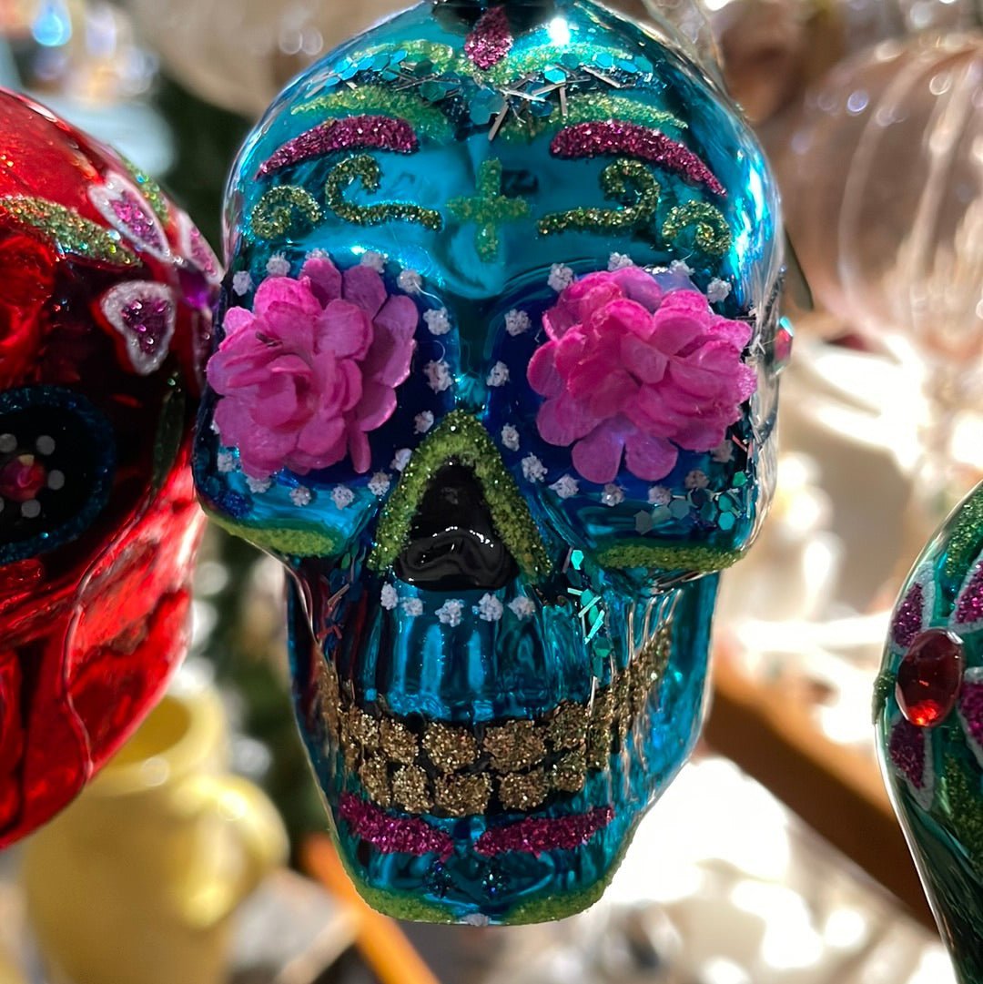DIA DE LOS MUERTOS SKULL - Blue | Christmas Ornament - Bon Ton goods