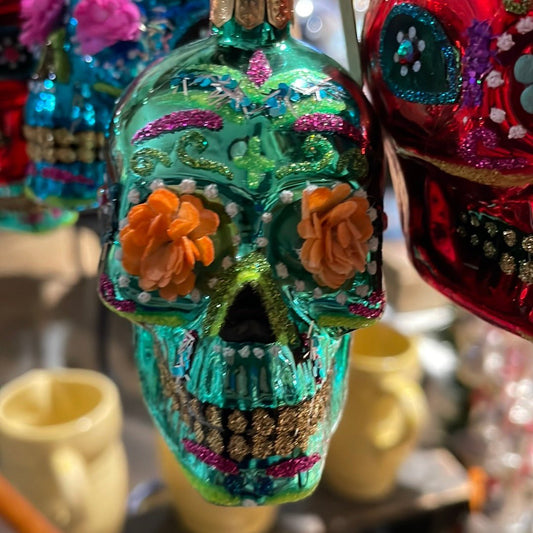Dia De Los Muertos Skull -Green Christmas Ornament - Bon Ton goods