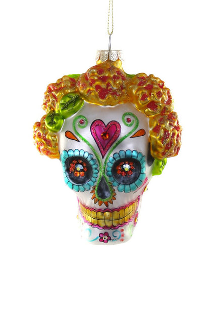 Dia de Los Muertos Skull with Marigolds | Christmas Ornament - Bon Ton goods