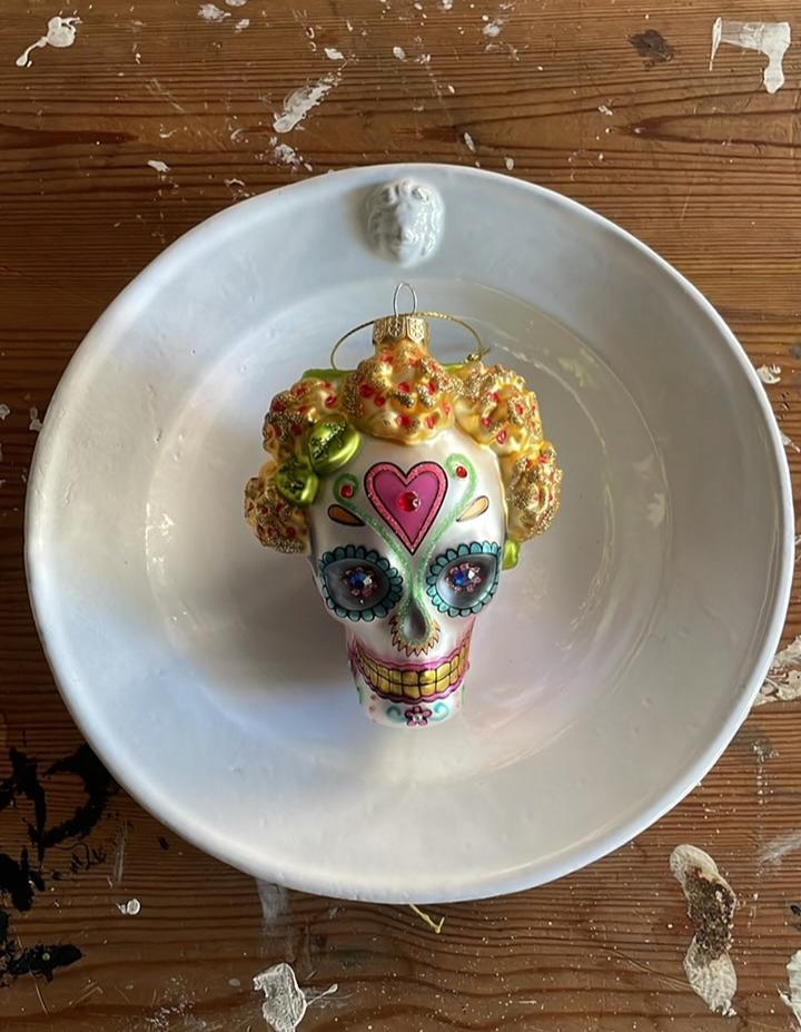 Dia de Los Muertos Skull with Marigolds | Christmas Ornament - Bon Ton goods