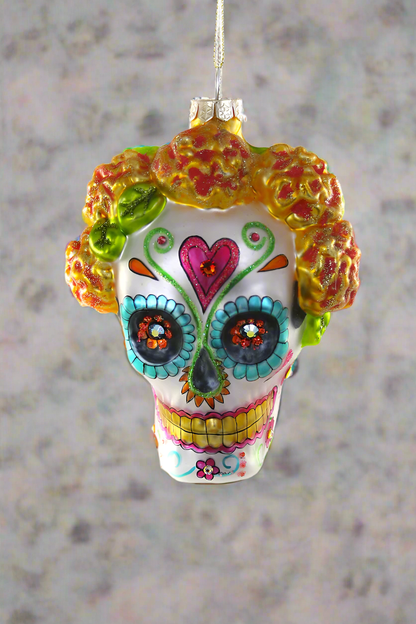 Dia de Los Muertos Skull with Marigolds | Christmas Ornament - Bon Ton goods