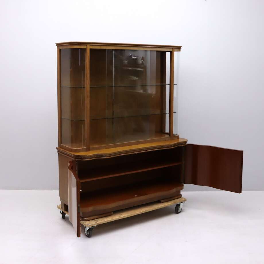 Early 20th-Century Walnut & Alder Display Cabinet with Glass Shelves - Bon Ton goods