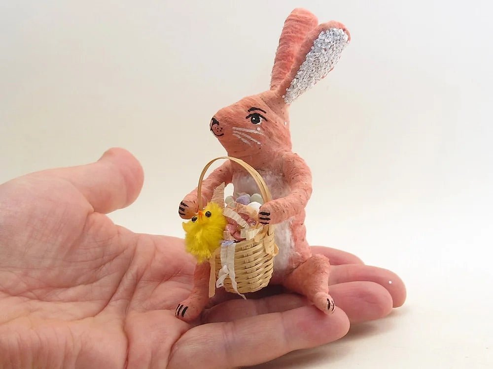 Easter Bunny With Basket Figure - Vintage by Crystal | Vintage by Crystal Spun Cotton Ornament - Bon Ton goods