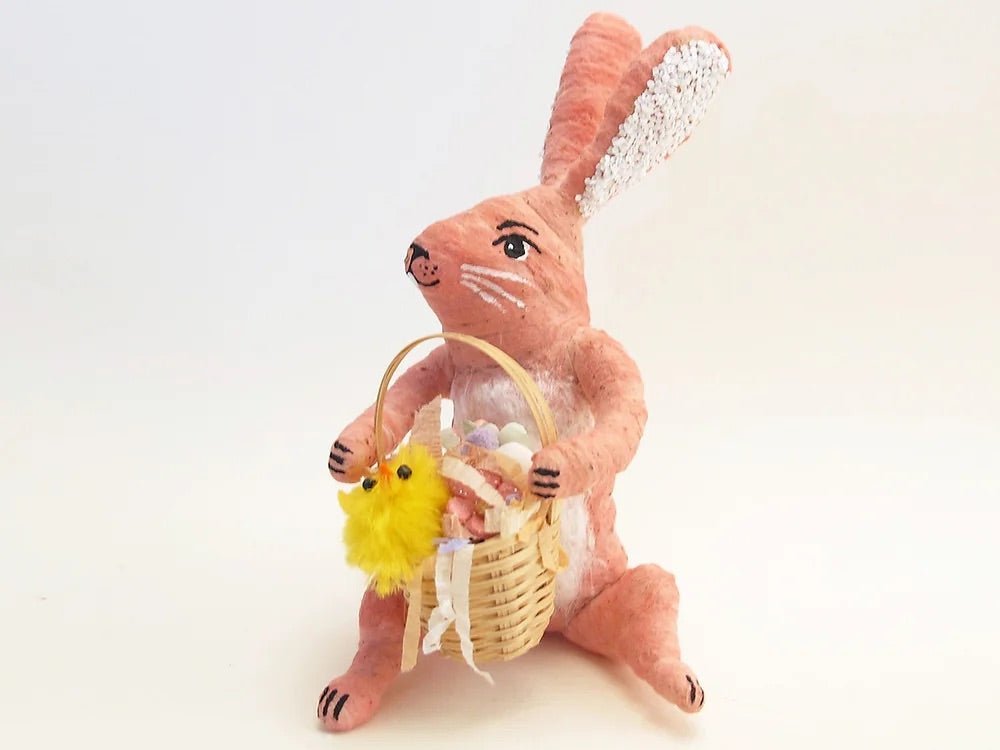 Easter Bunny With Basket Figure - Vintage by Crystal | Vintage by Crystal Spun Cotton Ornament - Bon Ton goods