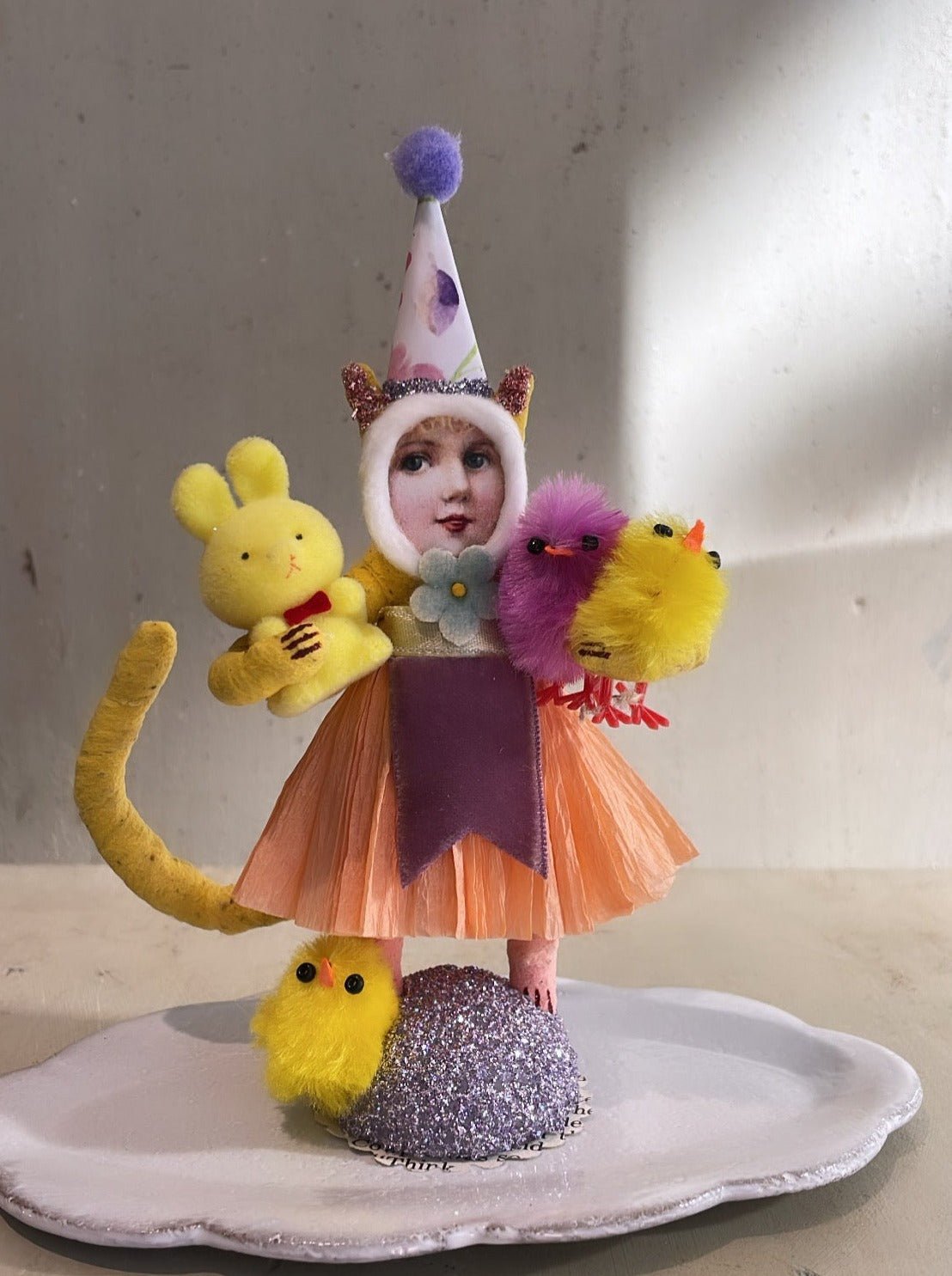 Easter Cat Girl Figure | Vintage by Crystal Spun Cotton Ornament - Bon Ton goods