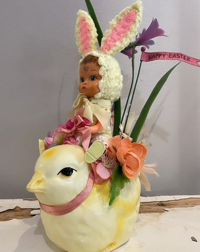 Easter Figurine Bunny Dolly Riding Big Chick - Bon Ton goods