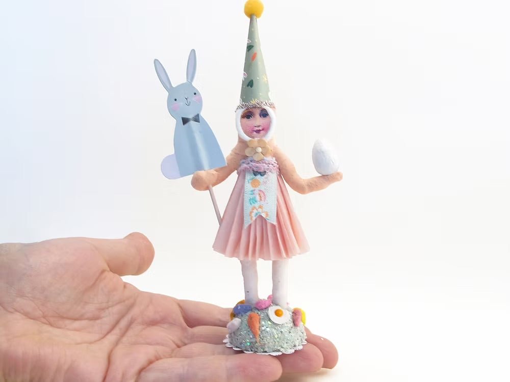 Easter Girl - Blue Bunny Pick - Figure | Vintage by Crystal Spun Cotton Ornament - Bon Ton goods