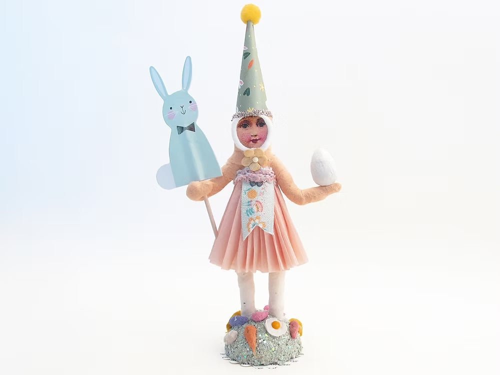 Easter Girl - Blue Bunny Pick - Figure | Vintage by Crystal Spun Cotton Ornament - Bon Ton goods