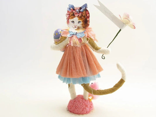 Easter Greeting Cat Girl Figure - Vintage by Crystal | Vintage by Crystal Spun Cotton Ornament - Bon Ton goods