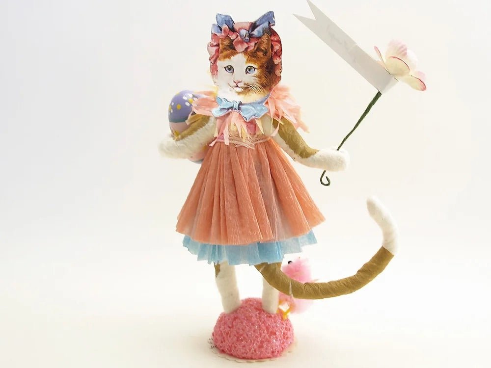 Easter Greeting Cat Girl Figure - Vintage by Crystal | Vintage by Crystal Spun Cotton Ornament - Bon Ton goods