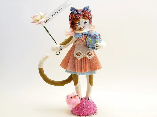 Easter Greeting Cat Girl Figure - Vintage by Crystal | Vintage by Crystal Spun Cotton Ornament - Bon Ton goods