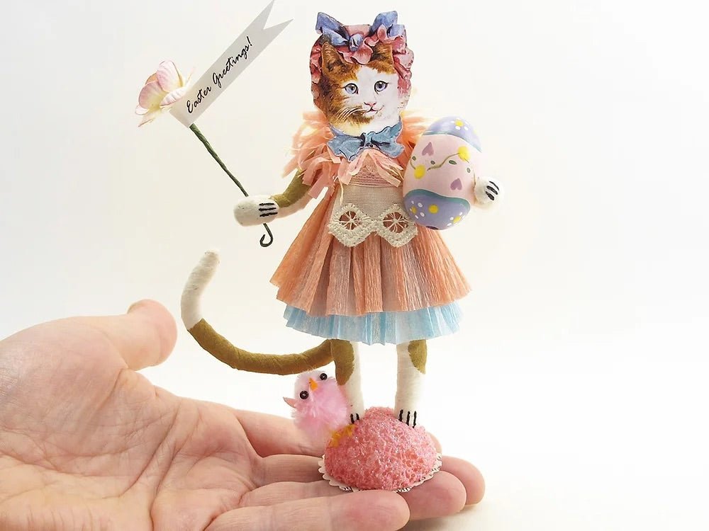 Easter Greeting Cat Girl Figure - Vintage by Crystal | Vintage by Crystal Spun Cotton Ornament - Bon Ton goods