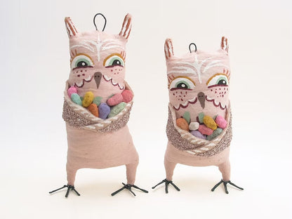 Easter Owl Ornament/Figure with Eggs | Vintage by Crystal Spun Cotton Ornament - Bon Ton goods