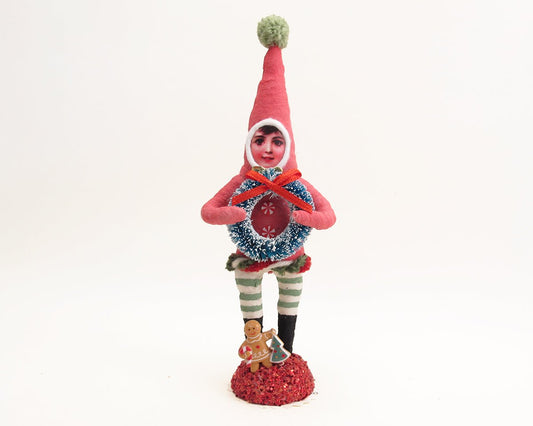 Elf's Favorite Wreath Figure | Vintage by Crystal Spun Cotton Figure - Bon Ton goods