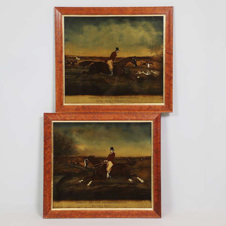 English Glass Painting, Pair, Chelsea Studio, England, 54 × 61 cm - Bon Ton goods
