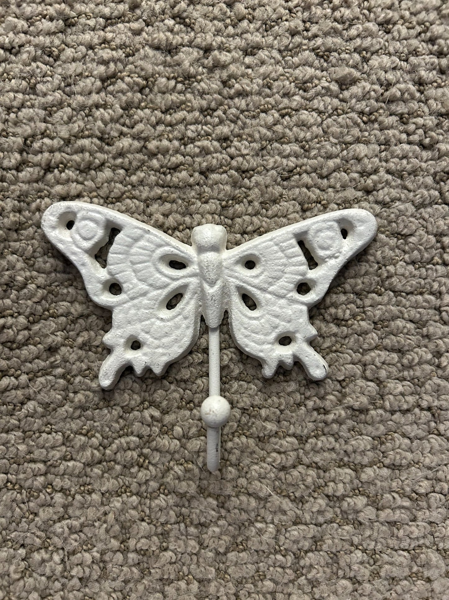 Vintage White Cast Iron Butterfly Wall Hook