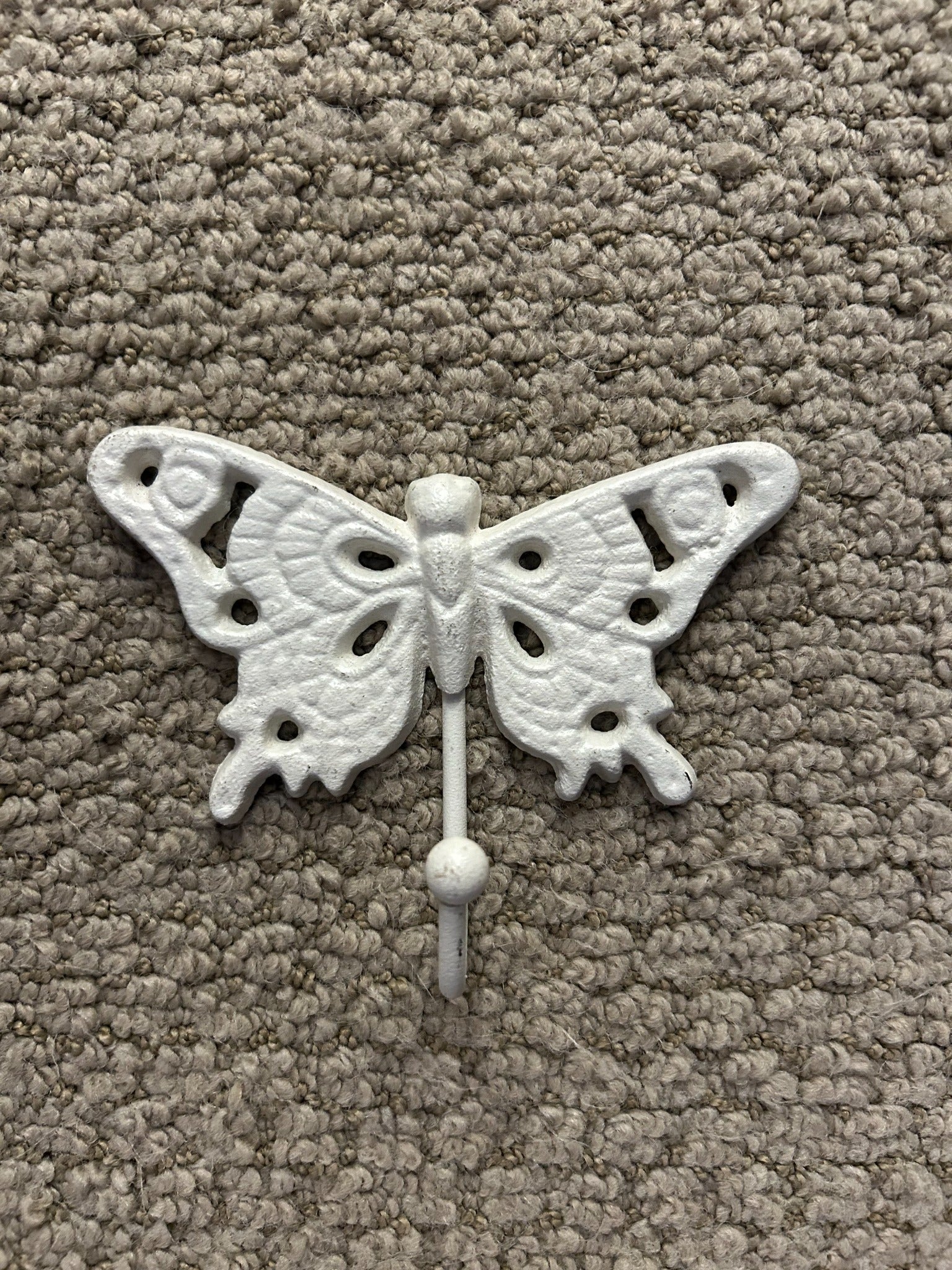 Vintage White Cast Iron Butterfly Wall Hook