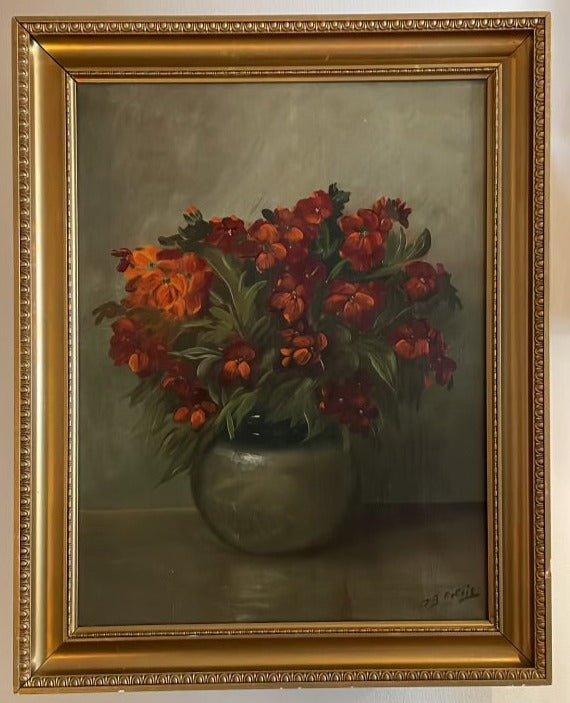 Estate Floral Painting in Wooden Frame 1 - Bon Ton goods