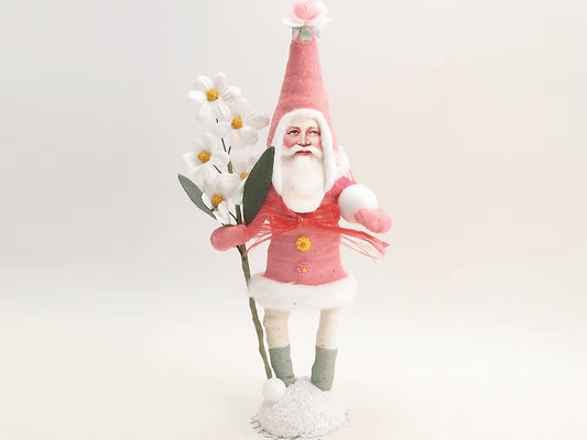 Fabulous Pink Santa Figure | Vintage by Crystal Spun Cotton Ornament - Bon Ton goods