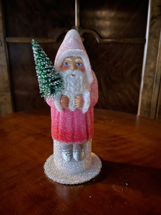Faded Rose Pink Santa With Tree, Beaded | Ino Schaller - Bon Ton goods