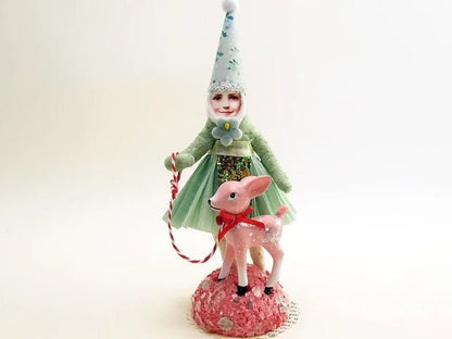 Fawn Walk Figure (Green Dress) | Vintage by Crystal Spun Cotton Ornament - Bon Ton goods