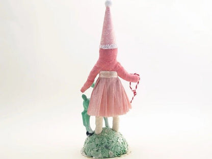 Fawn Walk Figure (Pink Dress) | Vintage by Crystal Spun Cotton Ornament - Bon Ton goods
