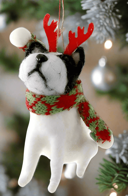 Felt Friends Dog - Antlers And Scarf Christmas Ornament - Bon Ton goods