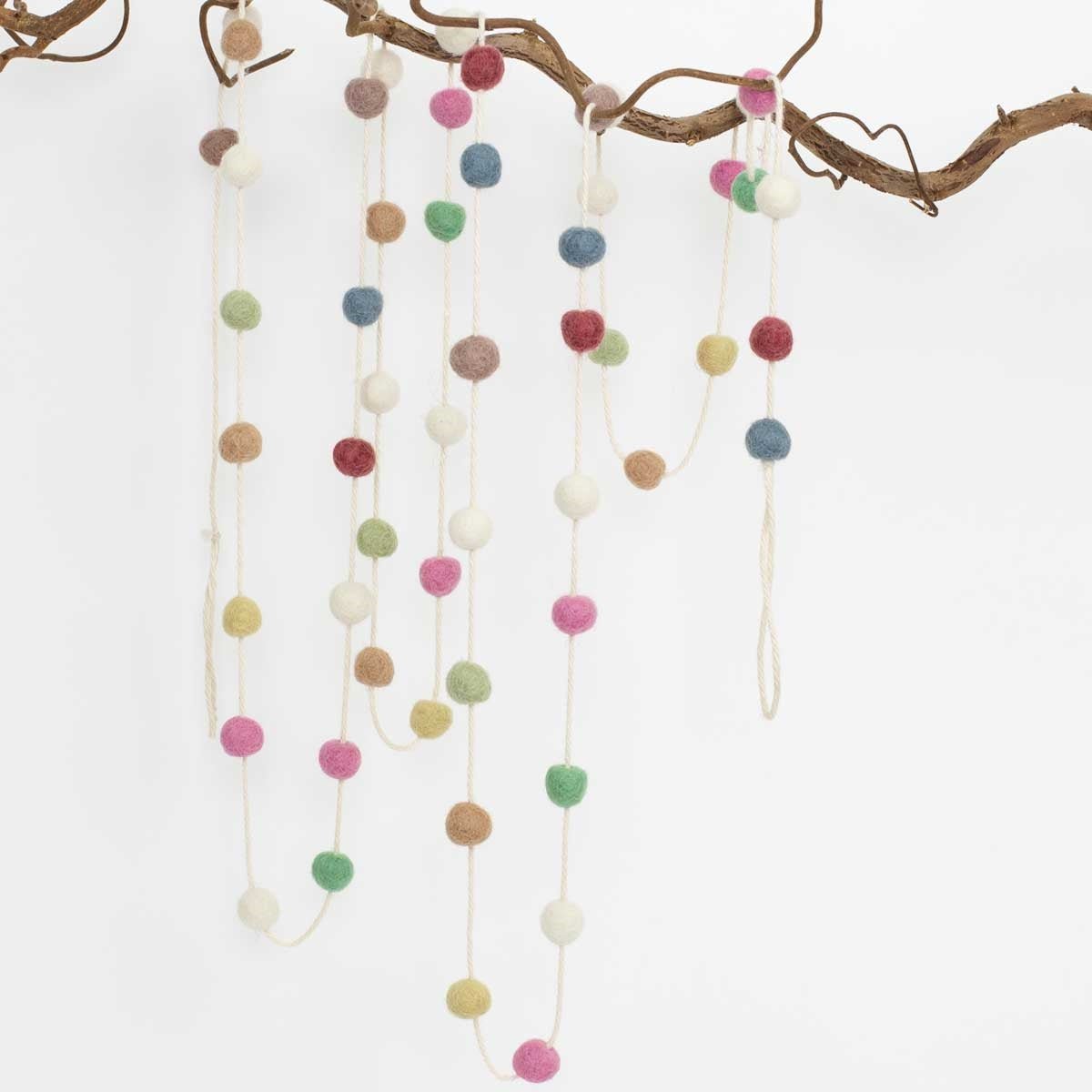 Felt Mini Balls Garland, pastel | Christmas Ornament - Bon Ton goods