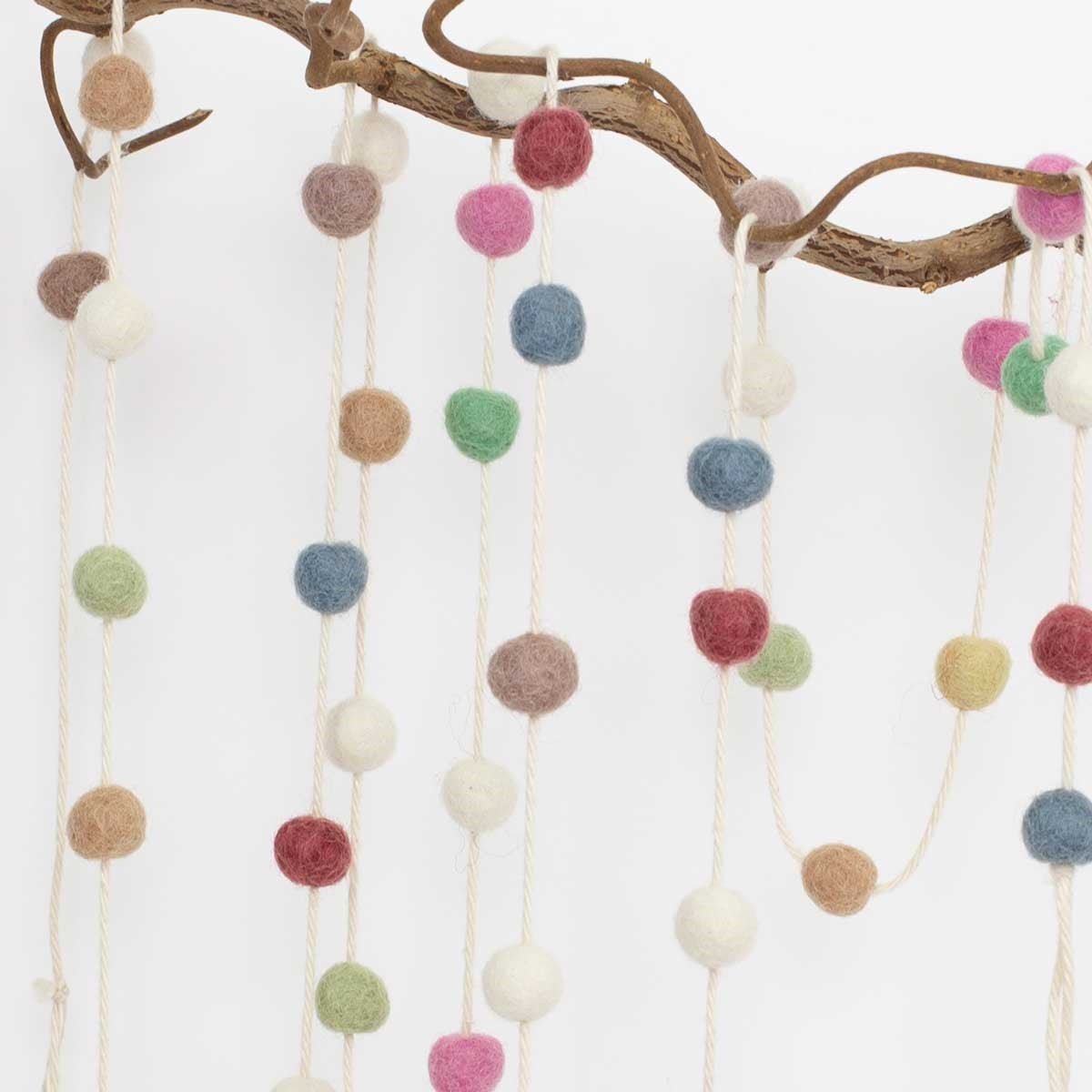 Felt Mini Balls Garland, pastel | Christmas Ornament - Bon Ton goods