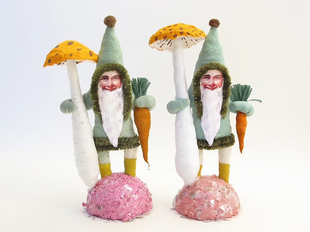 Field Gnome With Mushroom Figure | Vintage by Crystal Spun Cotton Ornament - Bon Ton goods
