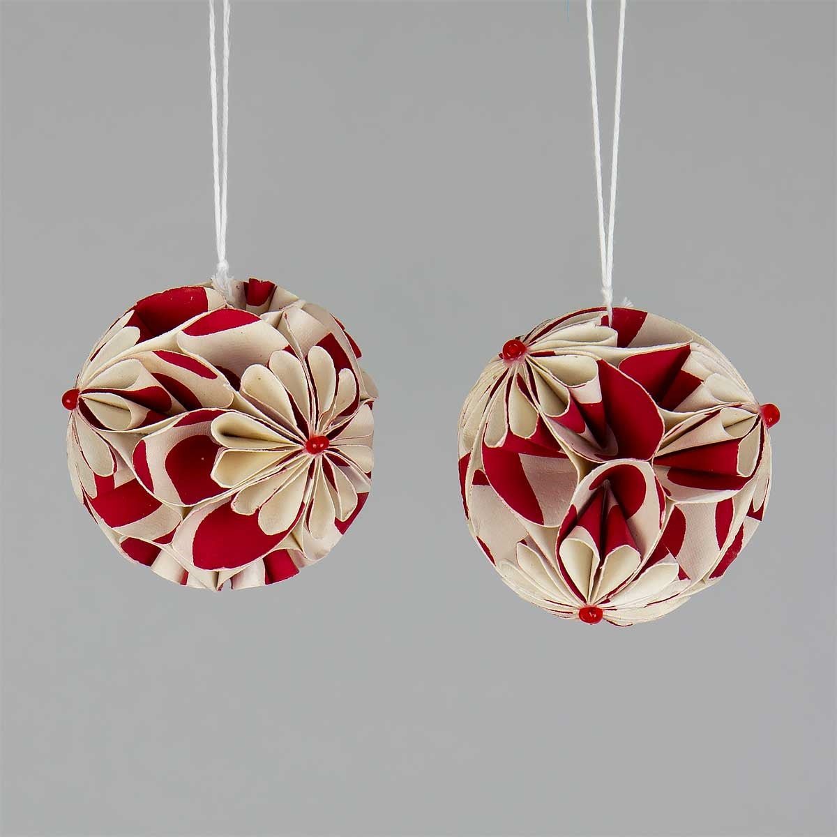 Flower Ball - Christmas Ornament 2-Pack, White and Red | Christmas Ornament - Bon Ton goods