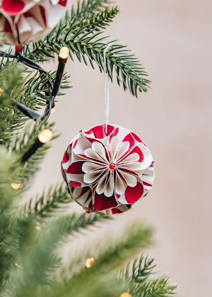 Flower Ball - Christmas Ornament 2-Pack, White and Red | Christmas Ornament - Bon Ton goods