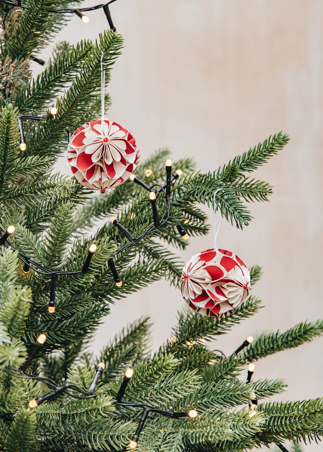 Flower Ball - Christmas Ornament 2-Pack, White and Red | Christmas Ornament - Bon Ton goods