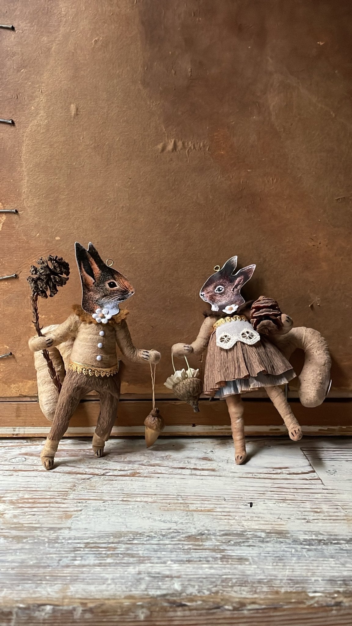 Forest Squirrel Girl Ornament | Vintage by Crystal Spun Cotton Ornament - Bon Ton goods