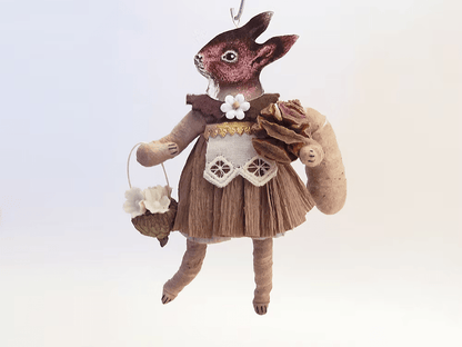 Forest Squirrel Girl Ornament | Vintage by Crystal Spun Cotton Ornament - Bon Ton goods