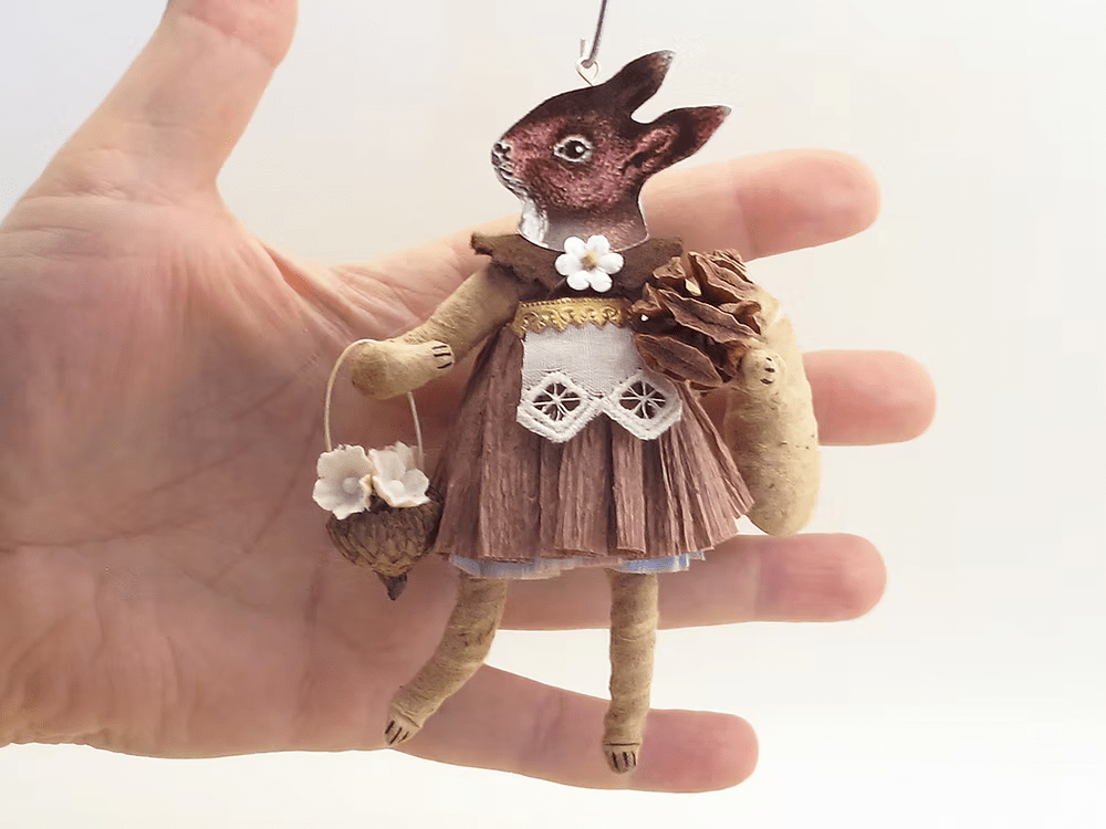Forest Squirrel Girl Ornament | Vintage by Crystal Spun Cotton Ornament - Bon Ton goods